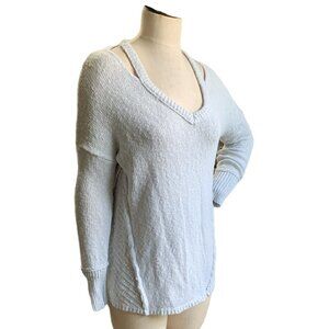 Between You & Me Cotton Sweater Cutout V-Neckline Textured Sweater S #13G